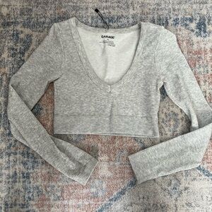 Garage Light Gray V-Neck Ribbed Crop Top
